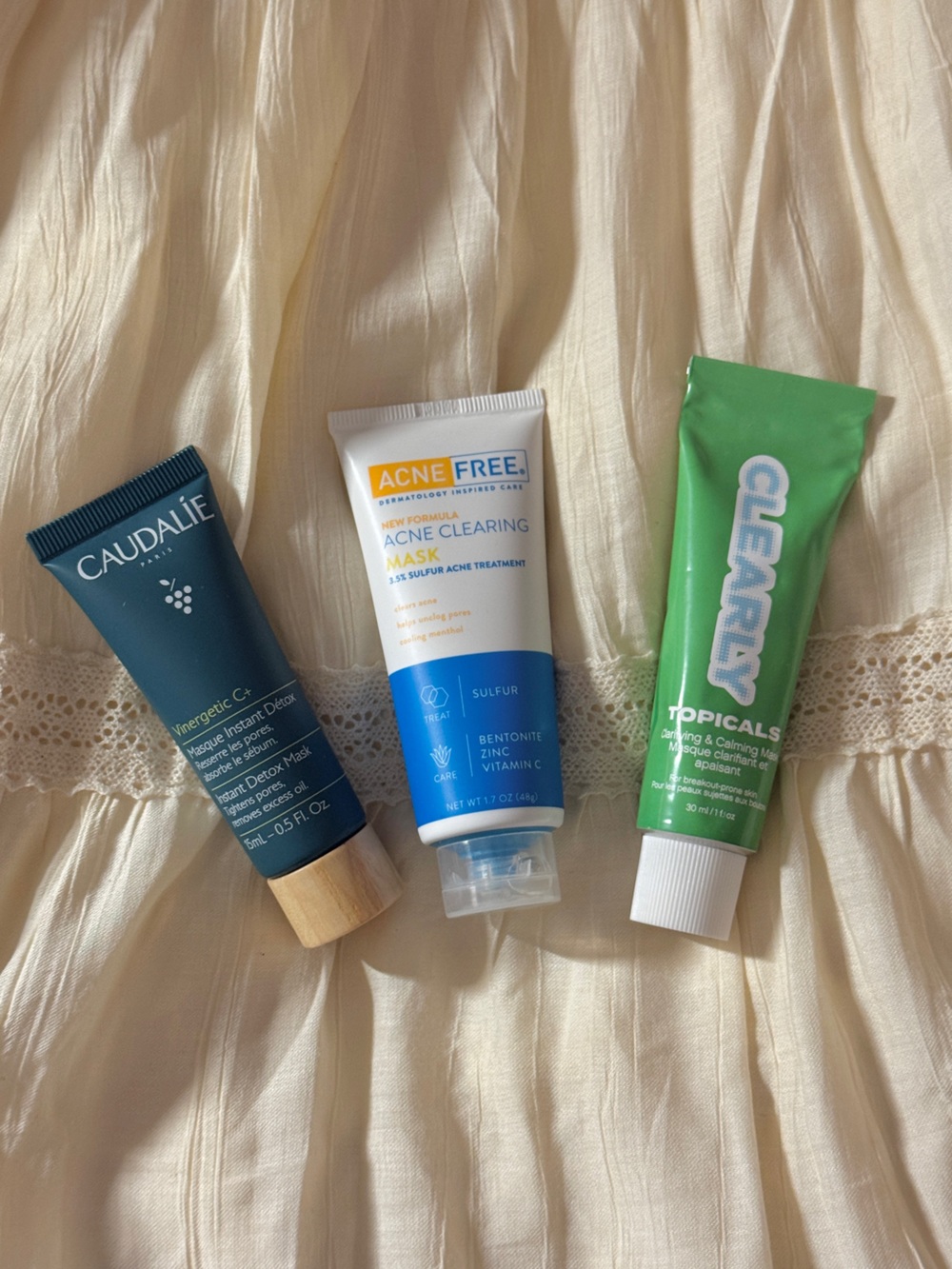 Set of 3 Masks from Clearlt, Caudalie, and Acne Free, Brand new or Like new